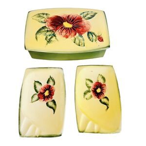 Vintage Tilso Porcelain Cigarette Box with Lid 2 Ashtrays Set Flower Japan